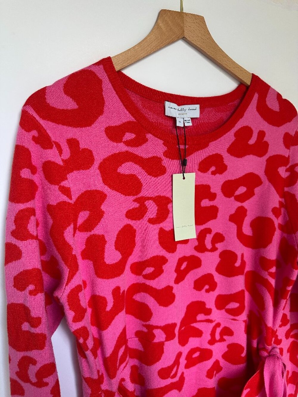 NWT Never Fully Dressed Pink Red Leopard Jacquard Knit Midi Wrap Dress Sz XL